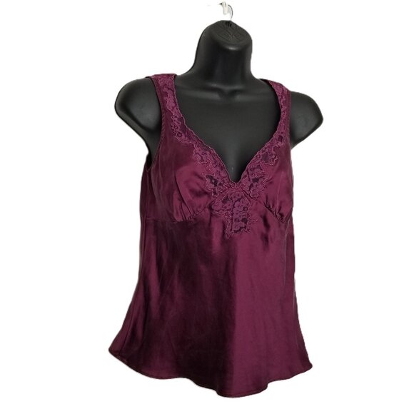 Banana Republic Silk Camisole Size S Burgundy Lace Y2K Mob Wife Romantic Luxury - Picture 1 of 9